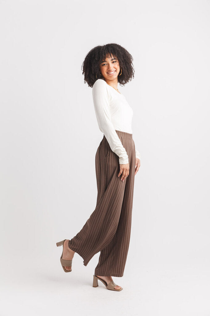 Papillon Brown Striped Wide Leg Pants