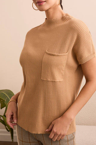 Tribal Ribbed Knit Mock Neck Sweater Top - IceLatte