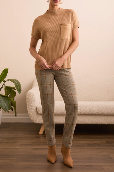 Tribal Ribbed Knit Mock Neck Sweater Top - IceLatte