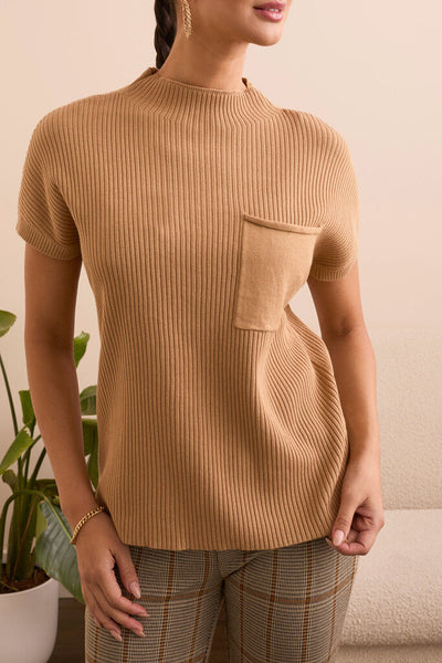 Tribal Ribbed Knit Mock Neck Sweater Top - IceLatte