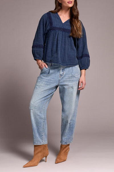 Tribal 'Audrey' Distressed Barrel Stretch Jeans