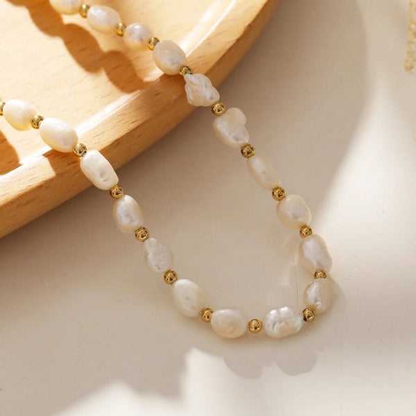 Hackney Nine 'Elisa' Fresh Water Pearls & Gold Beaded Chain Necklace