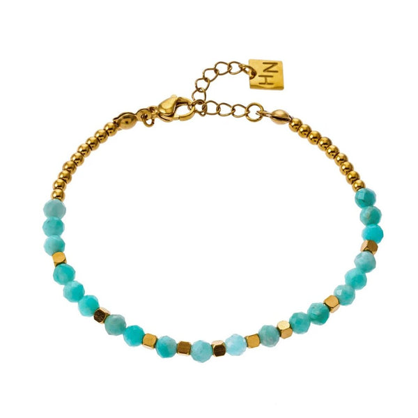Hackney Nine 'Clementina' Amazonite Stones & Gold Beaded Bracelet