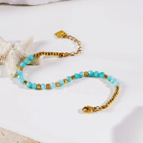 Hackney Nine 'Clementina' Amazonite Stones & Gold Beaded Bracelet