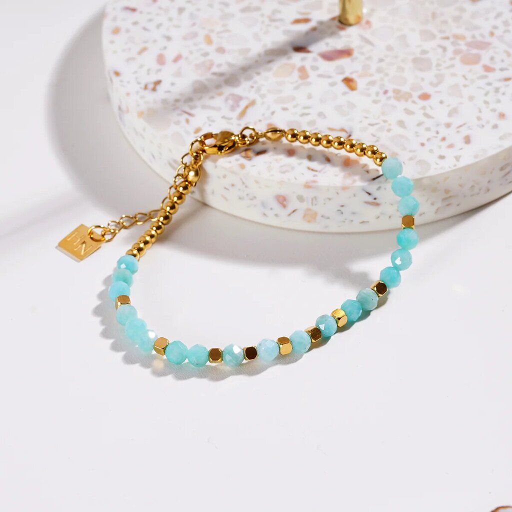 Hackney Nine 'Clementina' Amazonite Stones & Gold Beaded Bracelet