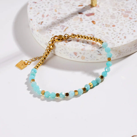 Hackney Nine 'Clementina' Amazonite Stones & Gold Beaded Bracelet