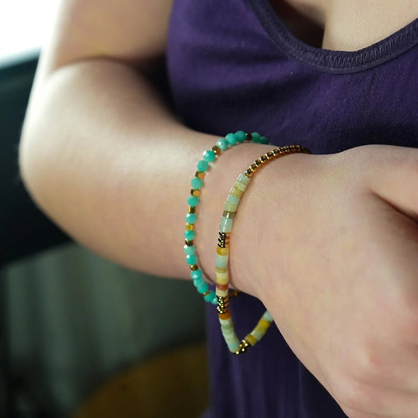 Hackney Nine 'Clementina' Amazonite Stones & Gold Beaded Bracelet