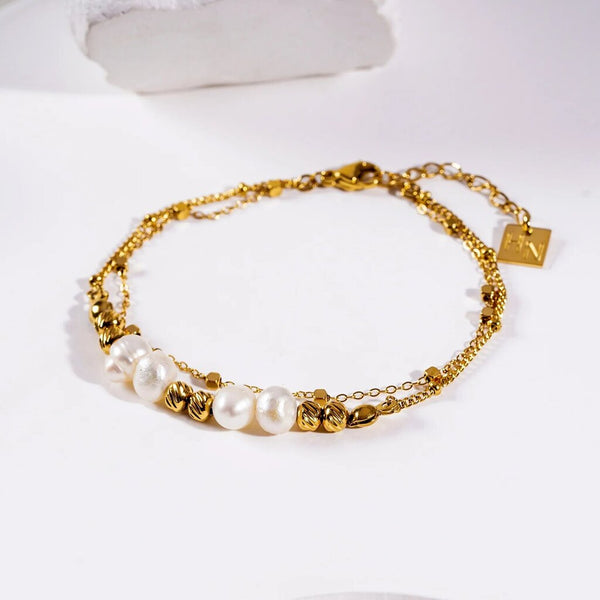 Hackney Nine 'Marenta' Gilded Harmony Chain Bracelet with Gold Beads and Freshwater Pearls