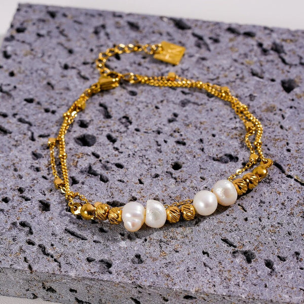 Hackney Nine 'Marenta' Gilded Harmony Chain Bracelet with Gold Beads and Freshwater Pearls