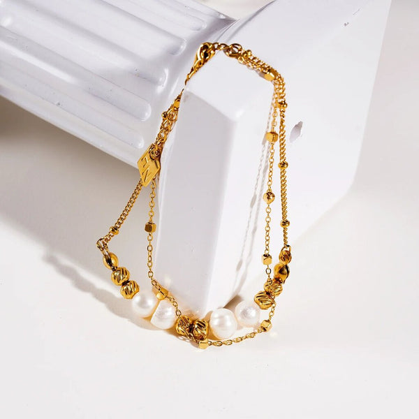 Hackney Nine 'Marenta' Gilded Harmony Chain Bracelet with Gold Beads and Freshwater Pearls