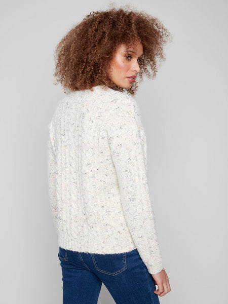 Charlie B Notched Neck Eyelash Yarn Sweater - Ecru