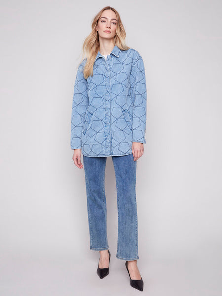 Charlie B Star Quilted Denim Jacket - Lt. Blue