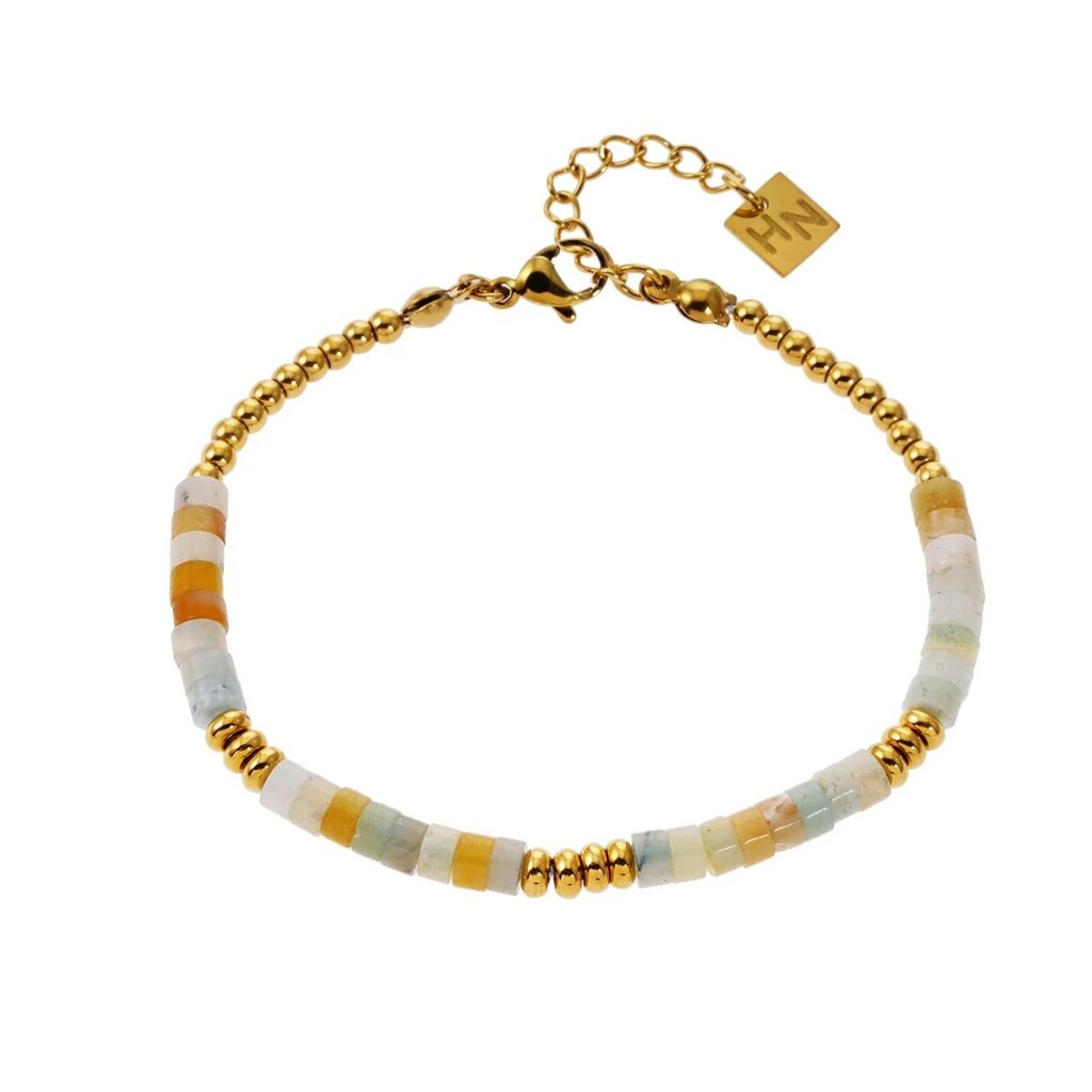 Hackney Nine 'Rubina' Amazonite Stones & Gold Beaded Bracelet