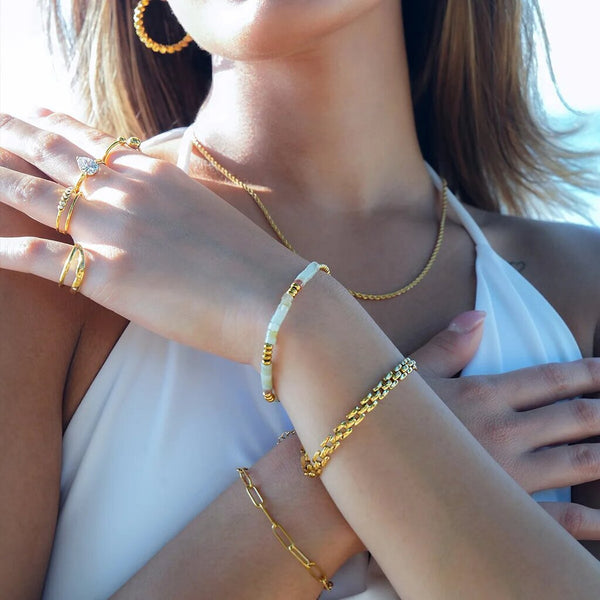 Hackney Nine 'Rubina' Amazonite Stones & Gold Beaded Bracelet