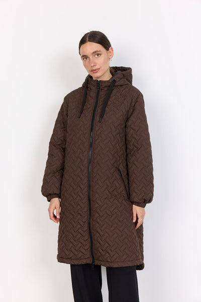 Soyaconcept 'Fenya' Hooded Long Quilt Coat - Hot Fudge