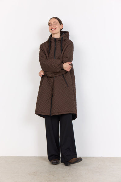 Soyaconcept 'Fenya' Hooded Long Quilt Coat - Hot Fudge