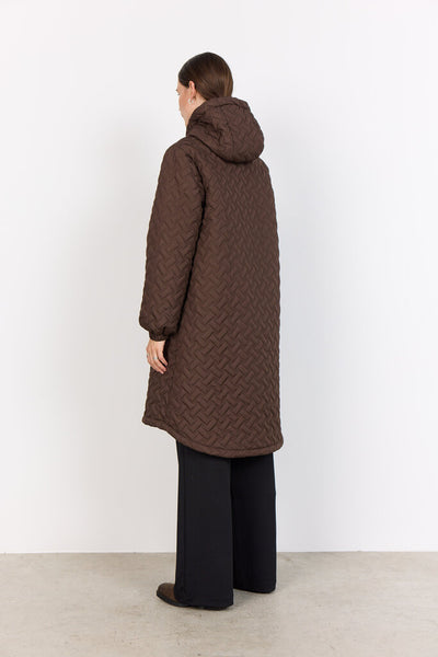 Soyaconcept 'Fenya' Hooded Long Quilt Coat - Hot Fudge