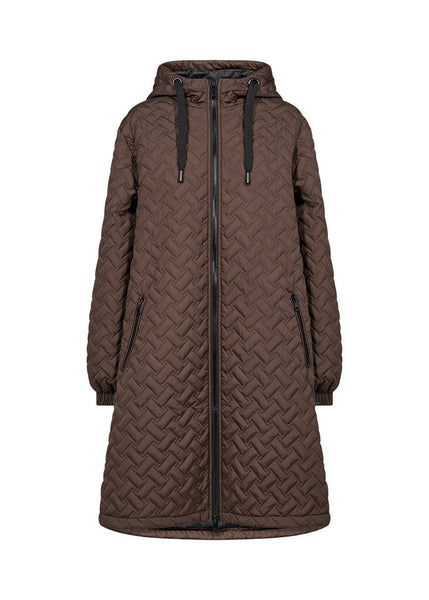 Soyaconcept 'Fenya' Hooded Long Quilt Coat - Hot Fudge