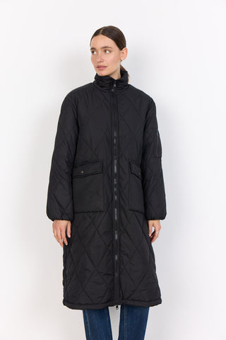 Soyaconcept 'Fenya' Diamond Quilt Long Coat - Black