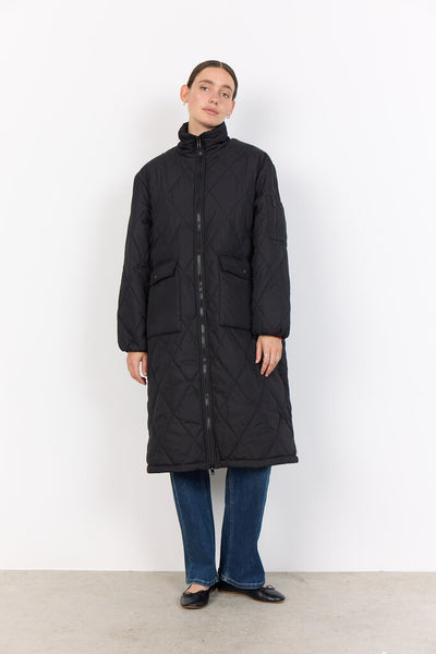 Soyaconcept 'Fenya' Diamond Quilt Long Coat - Black