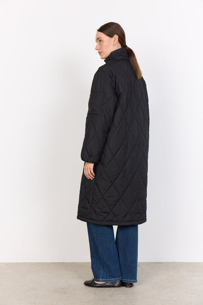 Soyaconcept 'Fenya' Diamond Quilt Long Coat - Black