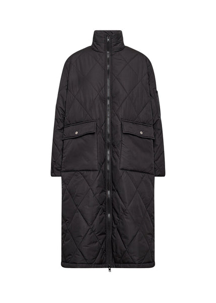 Soyaconcept 'Fenya' Diamond Quilt Long Coat - Black