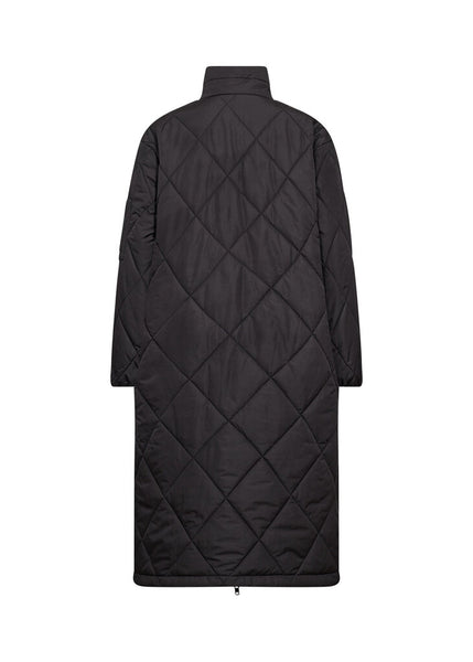 Soyaconcept 'Fenya' Diamond Quilt Long Coat - Black