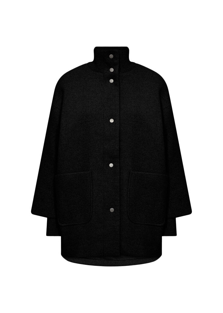 Soyaconcept 'Asta' Wool Blend High Neck Coat - Black