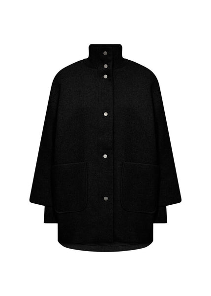 Soyaconcept 'Asta' Wool Blend High Neck Coat - Black