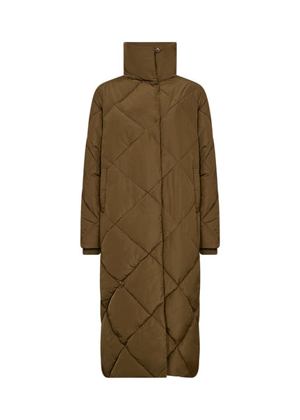 Soyaconcept 'Nina' Quilted Long Puffer Coat - Dark Olive