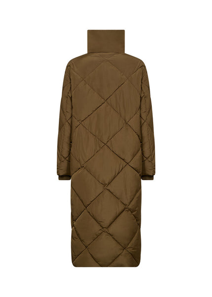 Soyaconcept 'Nina' Quilted Long Puffer Coat - Dark Olive