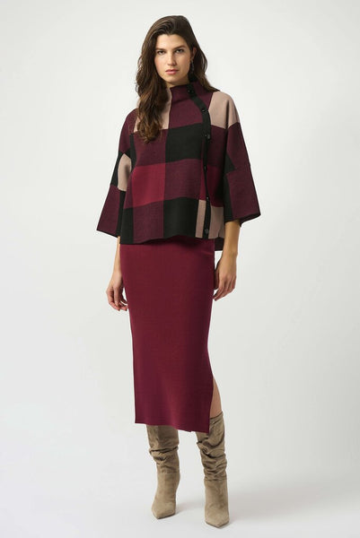 Joseph Ribkoff 243948 Plaid Jacquard Sweater - Merlot