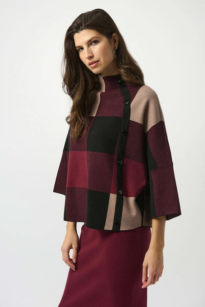Joseph Ribkoff 243948 Plaid Jacquard Sweater - Merlot