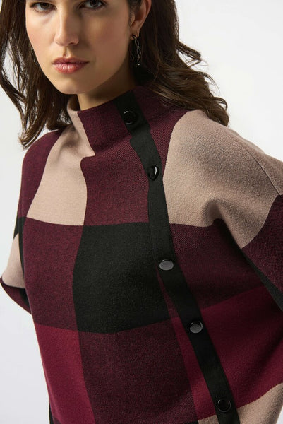 Joseph Ribkoff 243948 Plaid Jacquard Sweater - Merlot