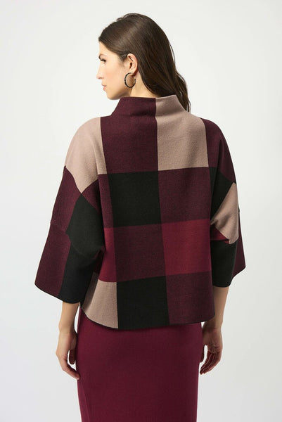 Joseph Ribkoff 243948 Plaid Jacquard Sweater - Merlot