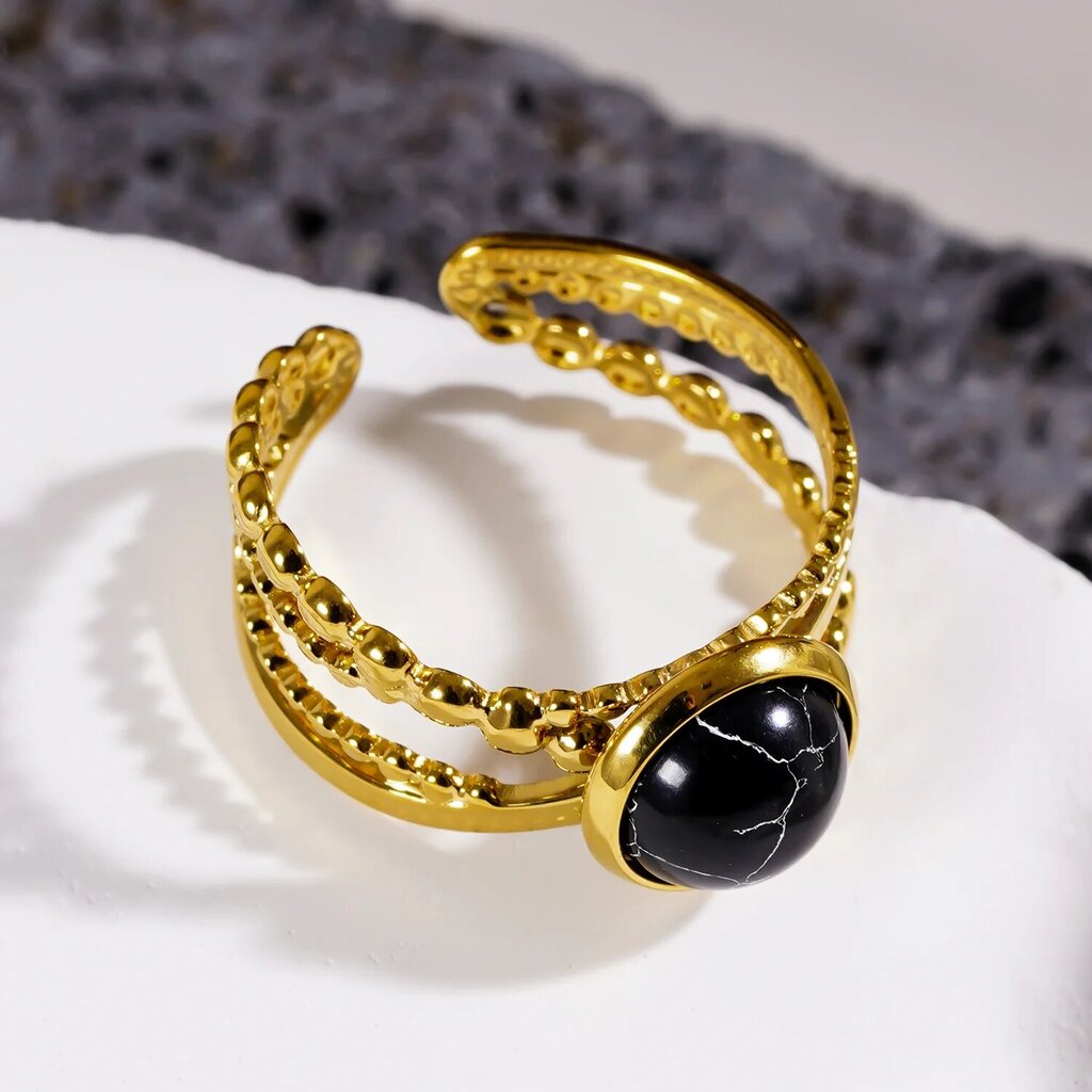 Hackney Nine 'Malaya' Crossover Stacked Ring with Black Turquoise Stone
