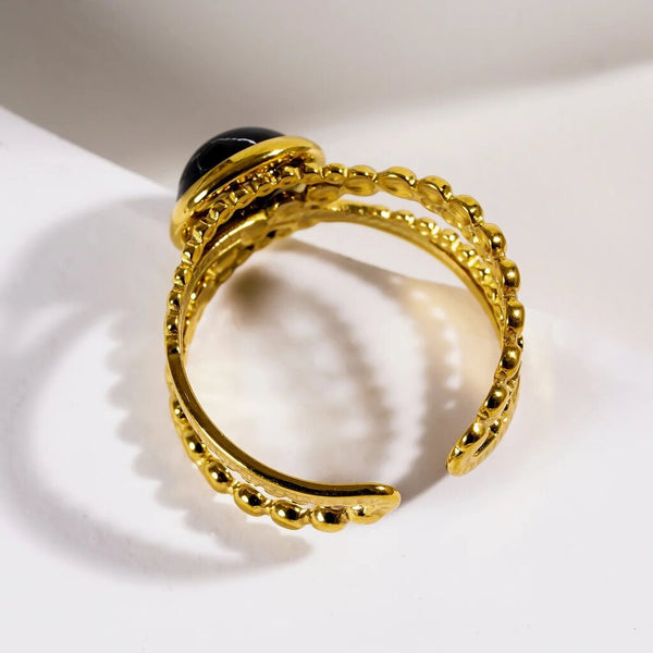 Hackney Nine 'Malaya' Crossover Stacked Ring with Black Turquoise Stone