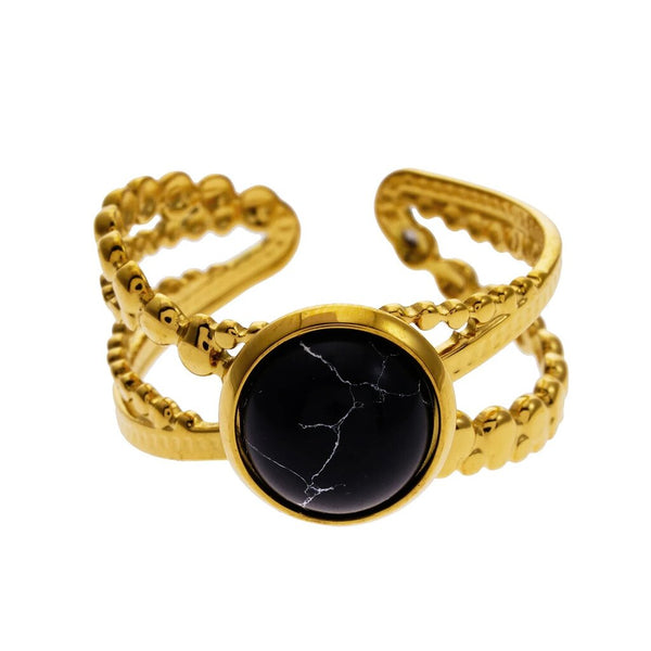 Hackney Nine 'Malaya' Crossover Stacked Ring with Black Turquoise Stone