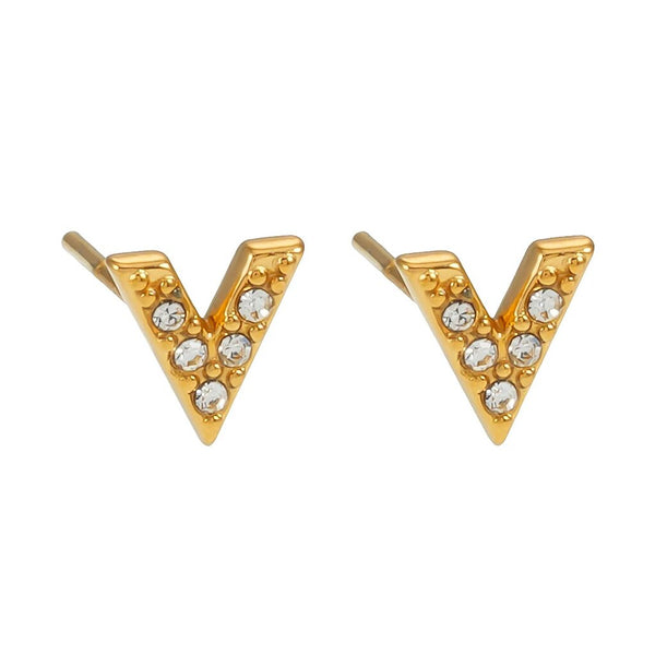 Hackney Nine 'Alivalda; 'V' Shaped CZ Mini Stud Earrings