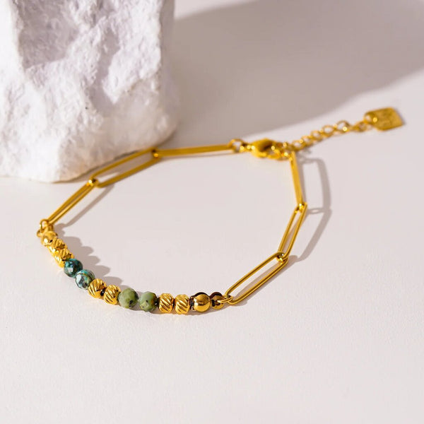Hackney Nine 'Aijami' Gold Bead & Turquoise Stone Bracelet