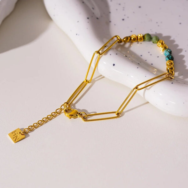 Hackney Nine 'Aijami' Gold Bead & Turquoise Stone Bracelet