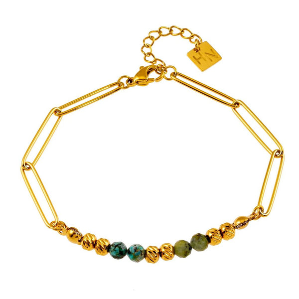 Hackney Nine 'Aijami' Gold Bead & Turquoise Stone Bracelet