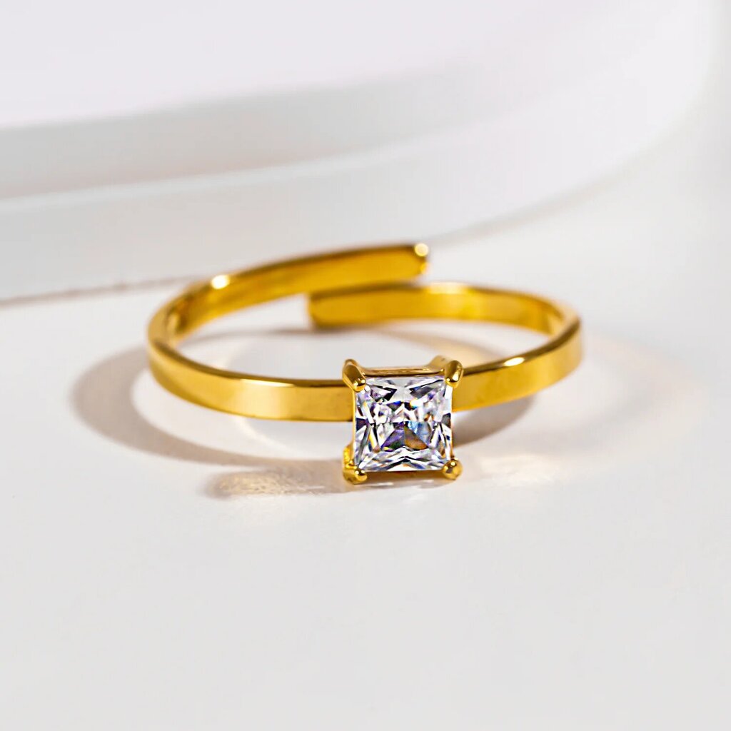 Hackney NIne 'Adhika' Classic Gold Ring w/ Square CZ Stone