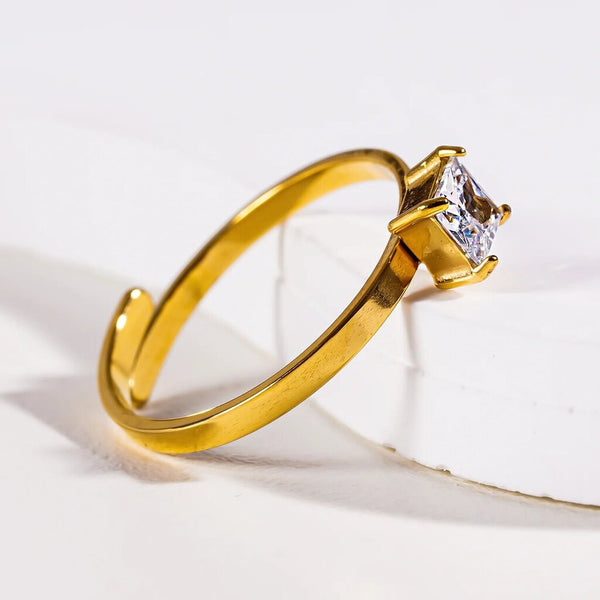 Hackney NIne 'Adhika' Classic Gold Ring w/ Square CZ Stone