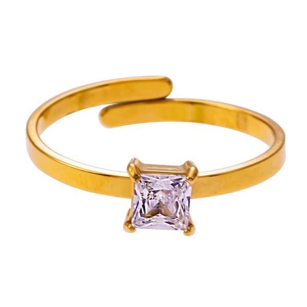 Hackney NIne 'Adhika' Classic Gold Ring w/ Square CZ Stone
