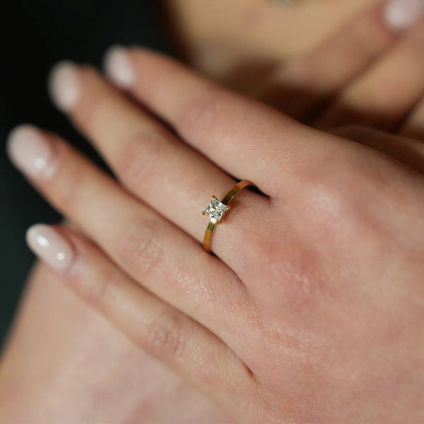 Hackney NIne 'Adhika' Classic Gold Ring w/ Square CZ Stone