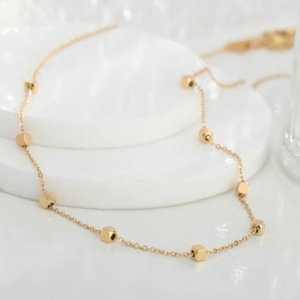 Hackney Nine 'Calla' Gold Dainty Chain Square Bead Necklace