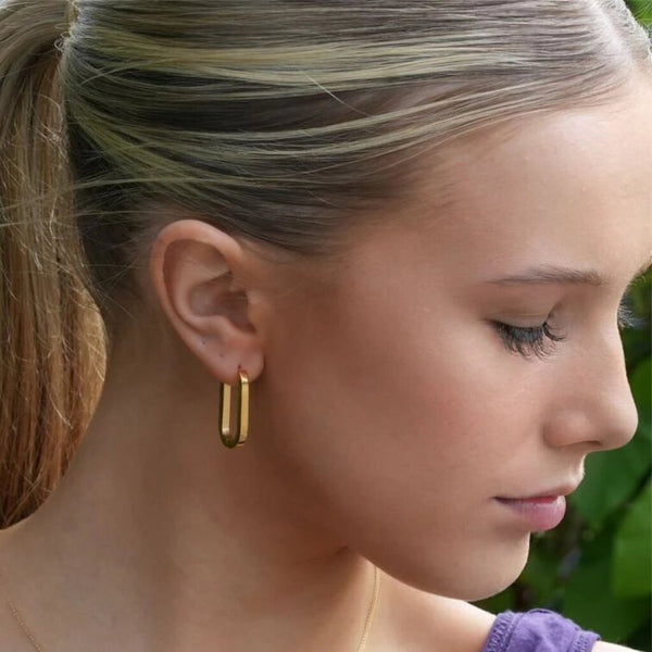 Hackney Nine 'Chanda' Rounded Corner Rectangular Hoops - Gold