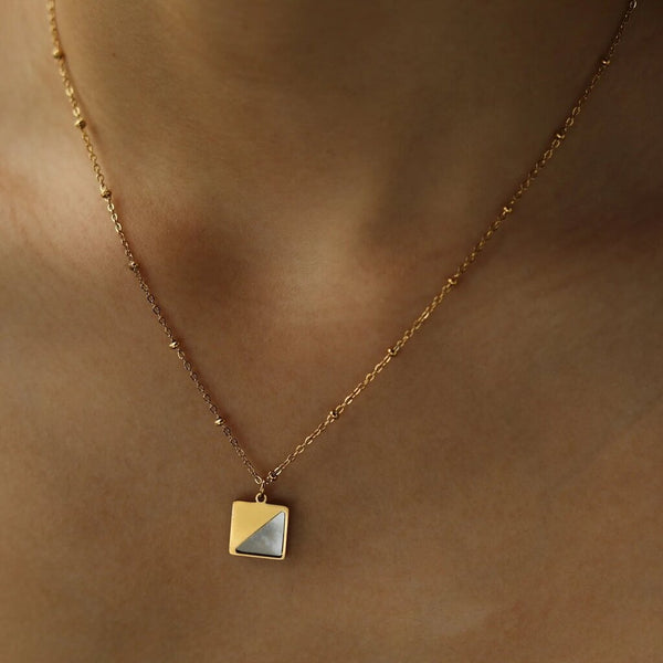 Hackney Nine 'Elu' Metal & Shell Square Pendant Necklace