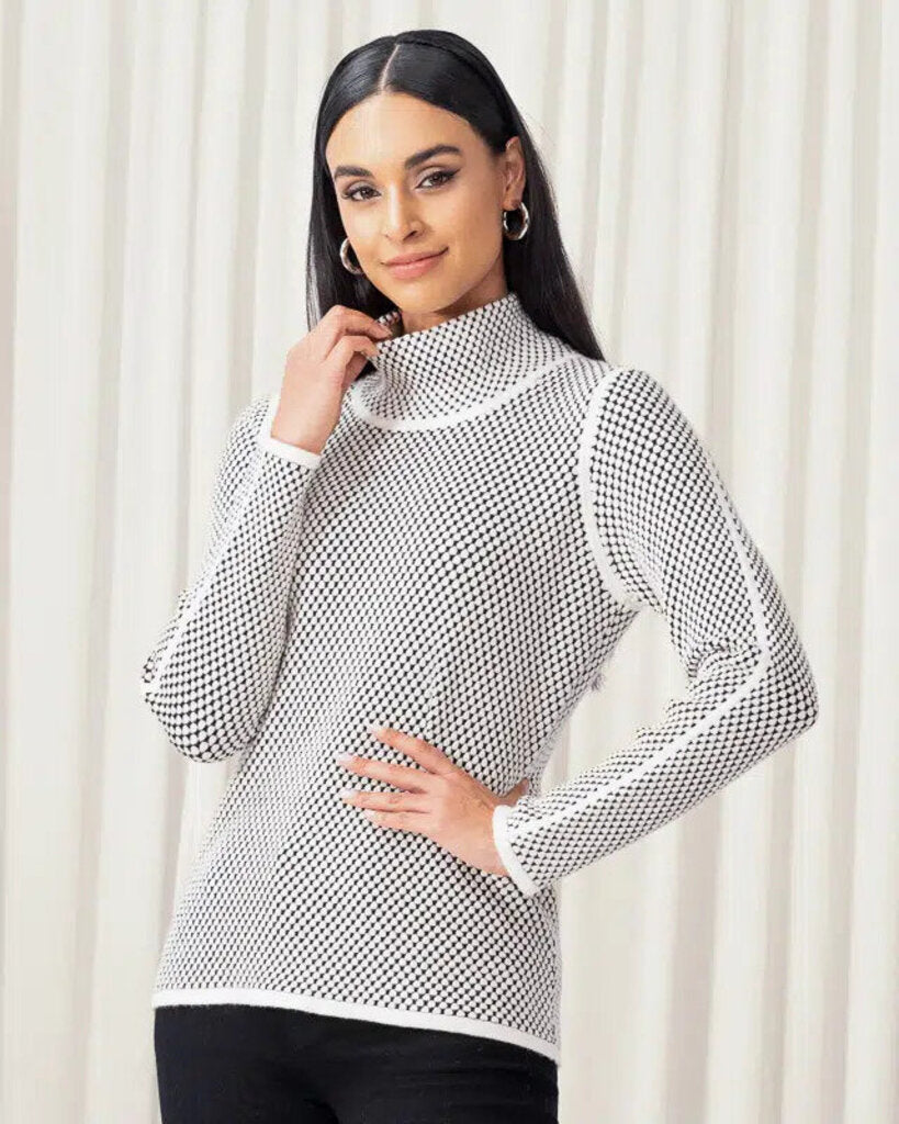 Elena Wang Dot Print Mock Neck Sweater - White
